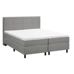 Boxspring Liv geblokt - lichtgrijs - 160x200 cm - ronde poot