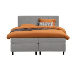 Boxspring Liv geblokt - lichtgrijs - 160x200 cm - ronde poot