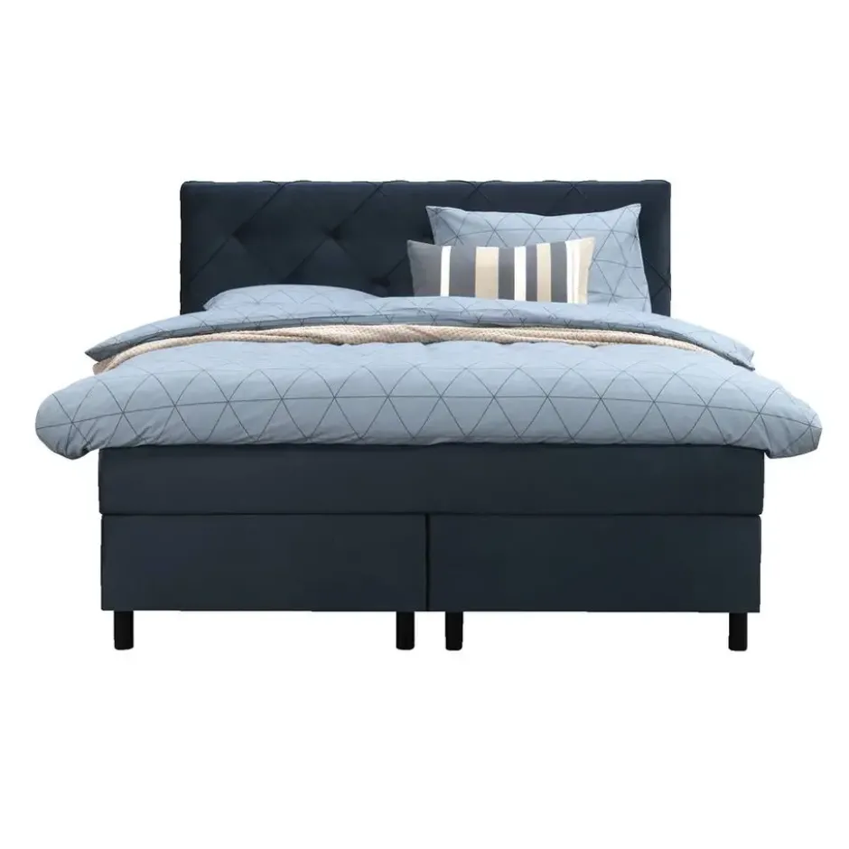 Boxspring Liv geruit - blauw - 140x200 cm - ronde poot