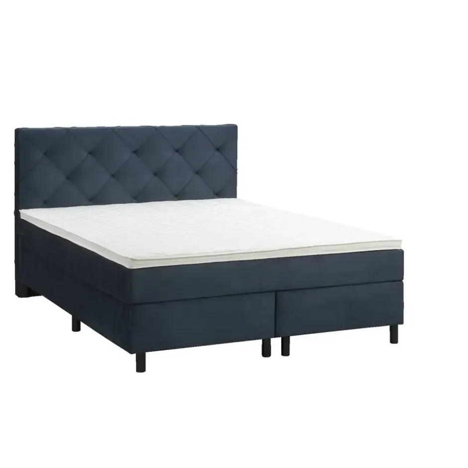 Boxspring Liv geruit - blauw - 140x200 cm - ronde poot
