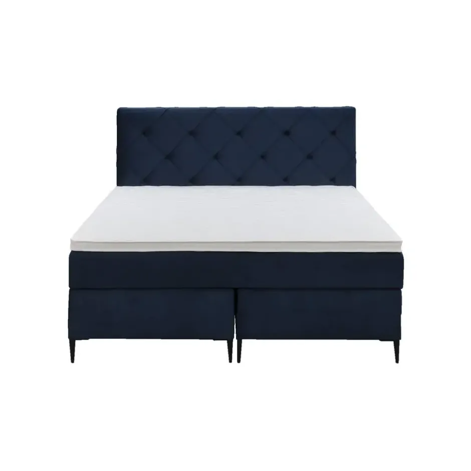 Boxspring Liv geruit - blauw - 140x200 cm - slanke poot