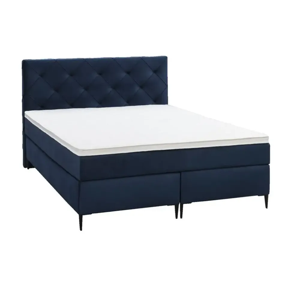Boxspring Liv geruit - blauw - 140x200 cm - slanke poot