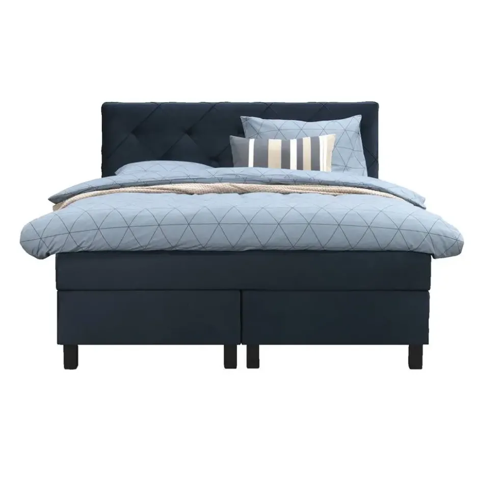 Boxspring Liv geruit - blauw - 140x200 cm - vierkante poot
