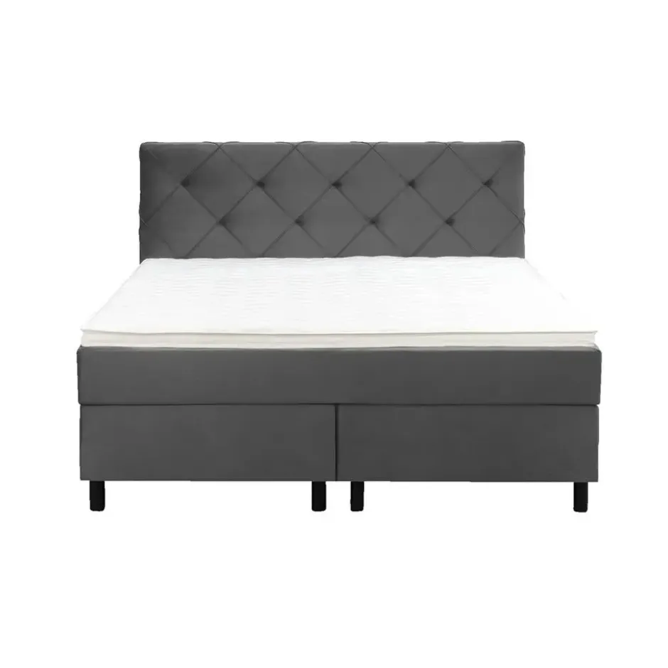 Boxspring Liv geruit - grijs - 140x200 cm - ronde poot
