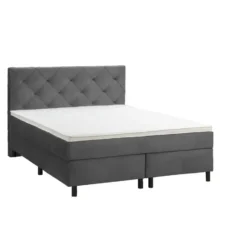 Boxspring Liv geruit - grijs - 140x200 cm - ronde poot