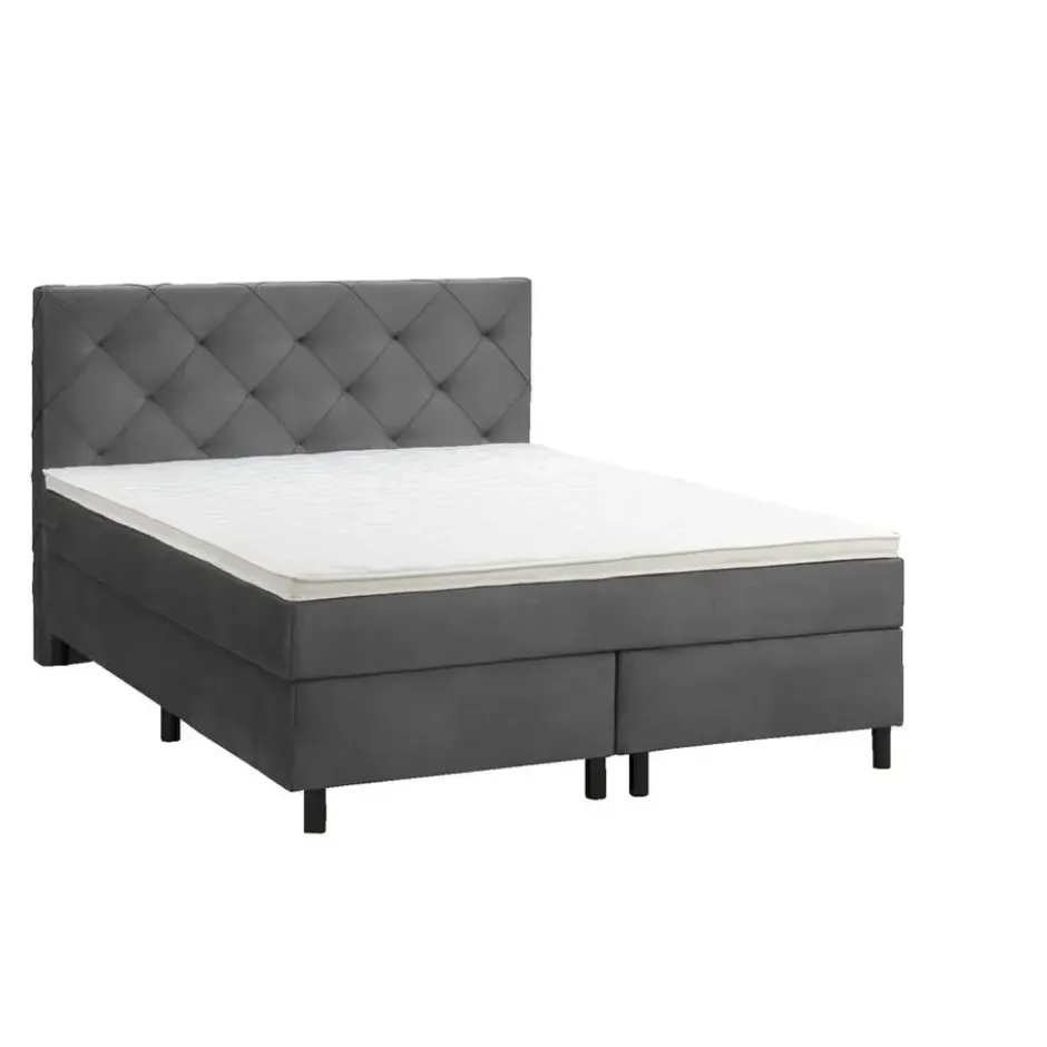 Boxspring Liv geruit - grijs - 140x200 cm - ronde poot