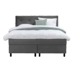 Boxspring Liv geruit - grijs - 140x200 cm - ronde poot