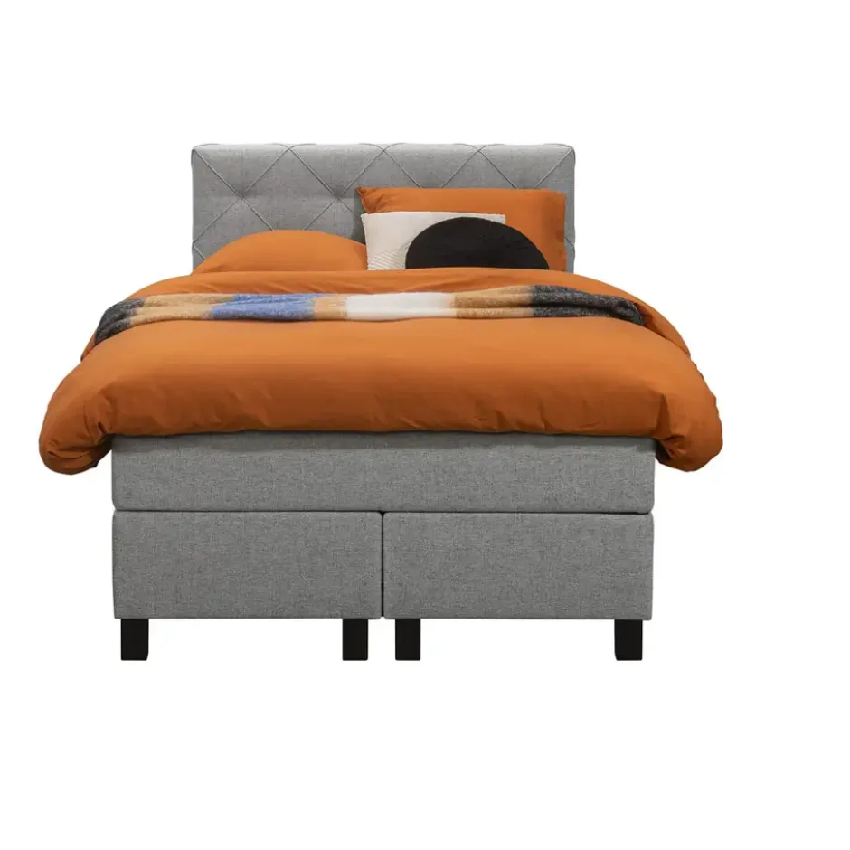 Boxspring Liv geruit - lichtgrijs - 120x200 cm - vierkante poot
