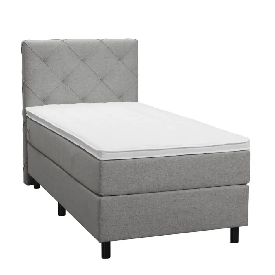 Boxspring Liv geruit - lichtgrijs - 90x200 cm - ronde poot