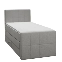 Boxspring met opbergruimte en voetbord Liv geblokt - lichtgrijs - 90x200cm