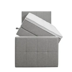 Boxspring met opbergruimte en voetbord Liv geblokt - lichtgrijs - 90x200cm