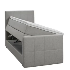 Boxspring met opbergruimte en voetbord Liv geblokt - lichtgrijs - 90x200cm