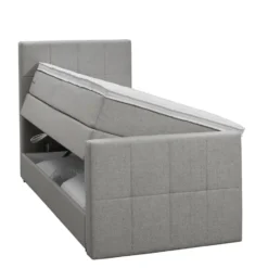 Boxspring met opbergruimte en voetbord Liv geblokt - lichtgrijs - 90x200cm