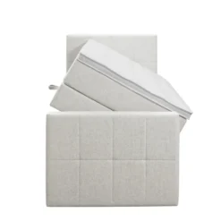 Boxspring met opbergruimte en voetbord Liv geblokt - ecru - 90x200cm