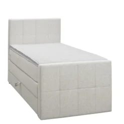 Boxspring met opbergruimte en voetbord Liv geblokt - ecru - 90x200cm