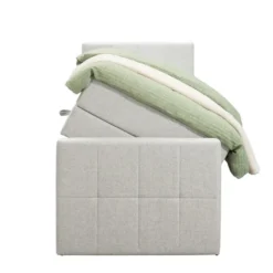 Boxspring met opbergruimte en voetbord Liv geblokt - ecru - 90x200cm