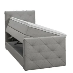 Boxspring met opbergruimte en voetbord Liv geruit - lichtgrijs - 90x200cm