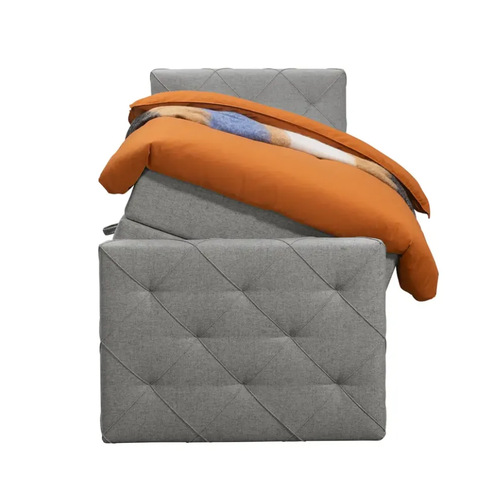 Boxspring met opbergruimte en voetbord Liv geruit - lichtgrijs - 90x200cm