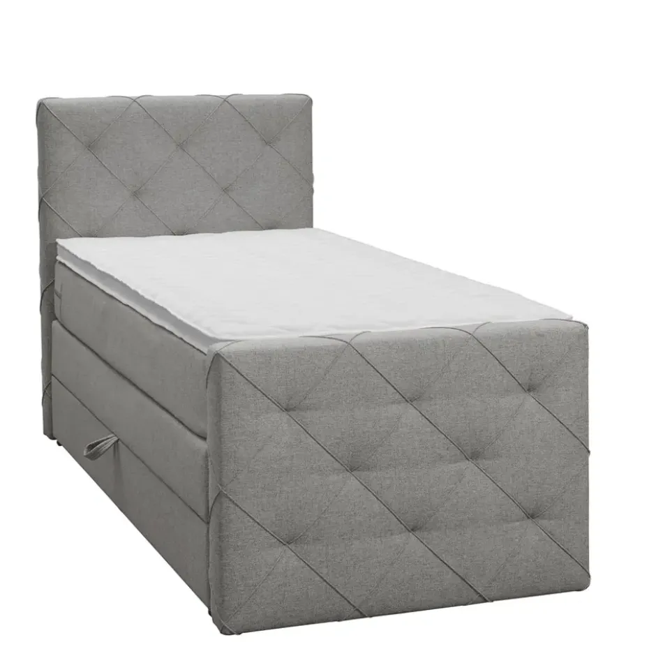 Boxspring met opbergruimte en voetbord Liv geruit - lichtgrijs - 90x200cm