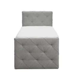 Boxspring met opbergruimte en voetbord Liv geruit - lichtgrijs - 90x200cm