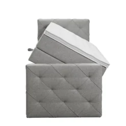 Boxspring met opbergruimte en voetbord Liv geruit - lichtgrijs - 90x200cm