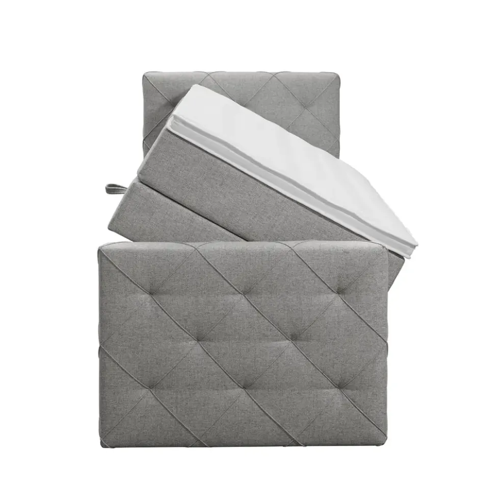 Boxspring met opbergruimte en voetbord Liv geruit - lichtgrijs - 90x200cm