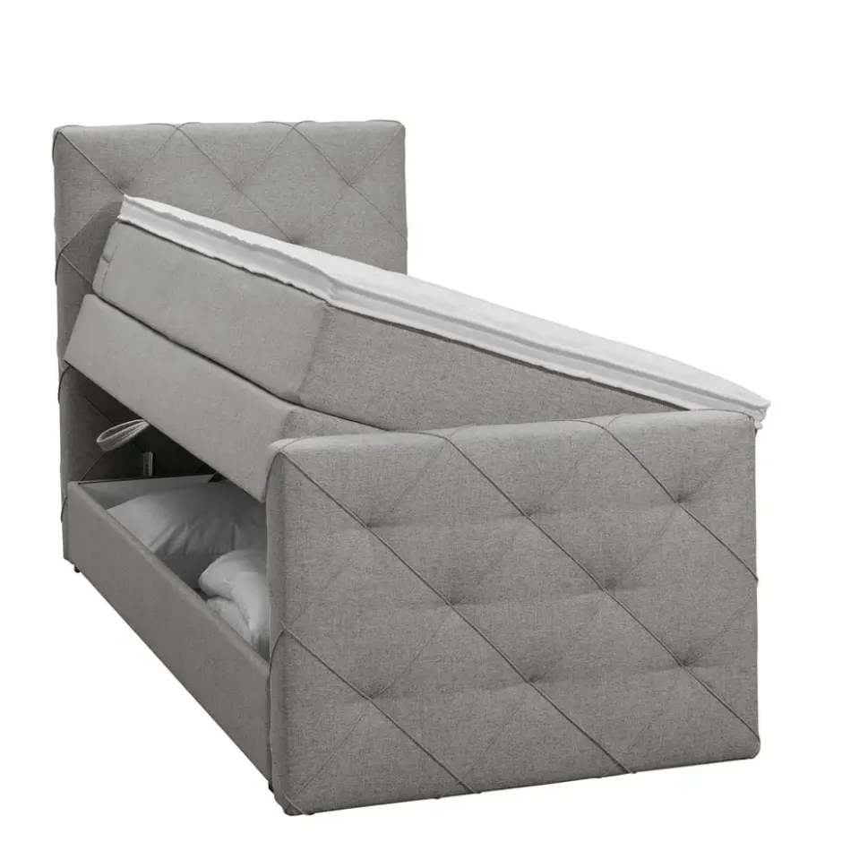 Boxspring met opbergruimte en voetbord Liv geruit - lichtgrijs - 90x200cm