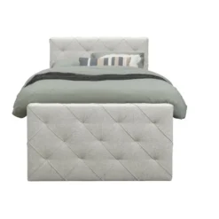 Boxspring met opbergruimte en voetbord Liv geruit - ecru - 120x200cm
