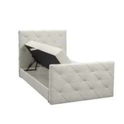 Boxspring met opbergruimte en voetbord Liv geruit - ecru - 120x200cm