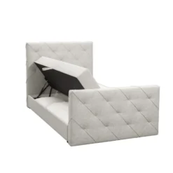 Boxspring met opbergruimte en voetbord Liv geruit - ecru - 120x200cm