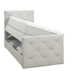 Boxspring met opbergruimte en voetbord Liv geruit - ecru - 90x200cm
