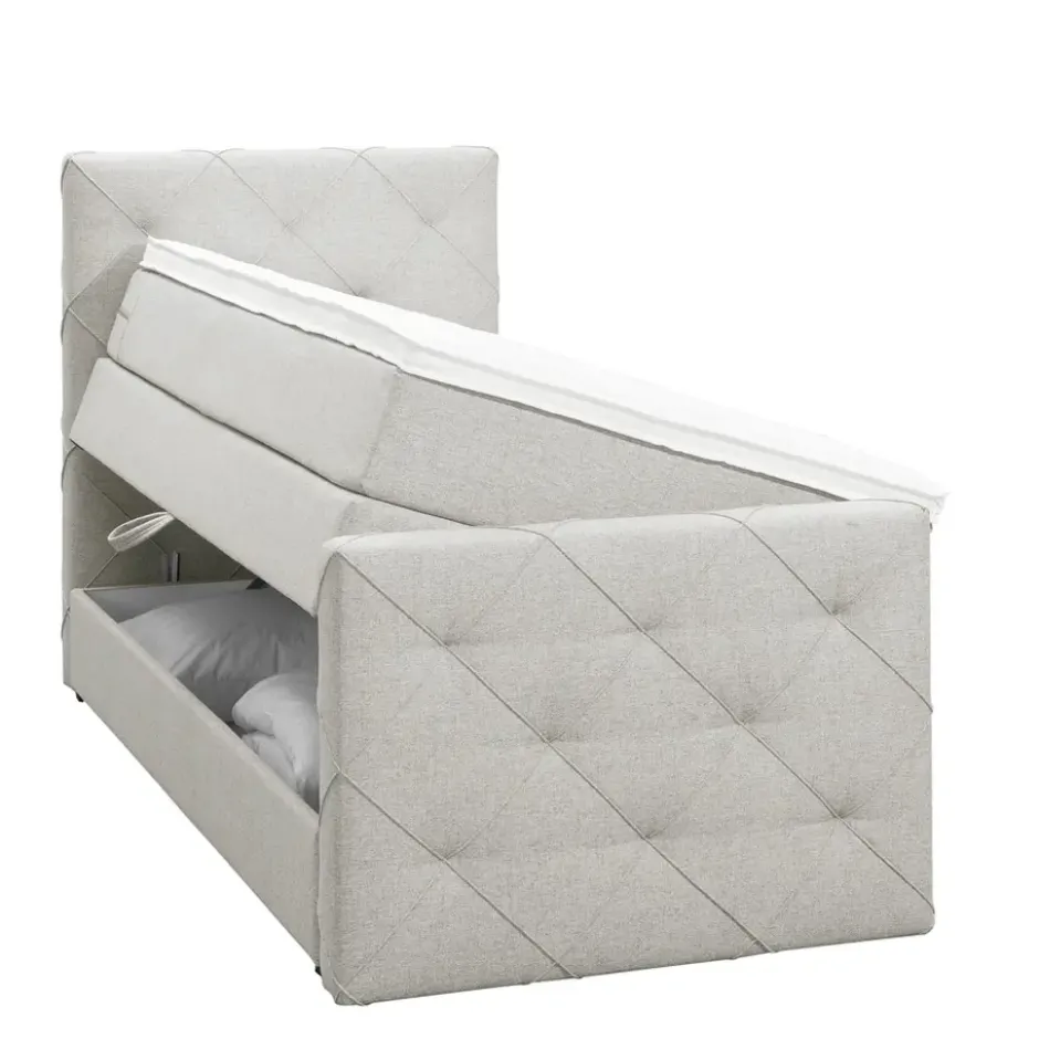 Boxspring met opbergruimte en voetbord Liv geruit - ecru - 90x200cm