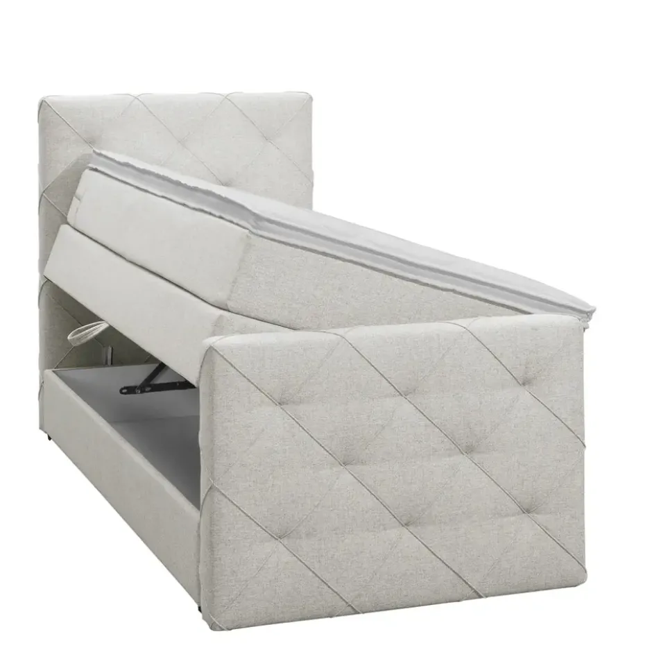 Boxspring met opbergruimte en voetbord Liv geruit - ecru - 90x200cm