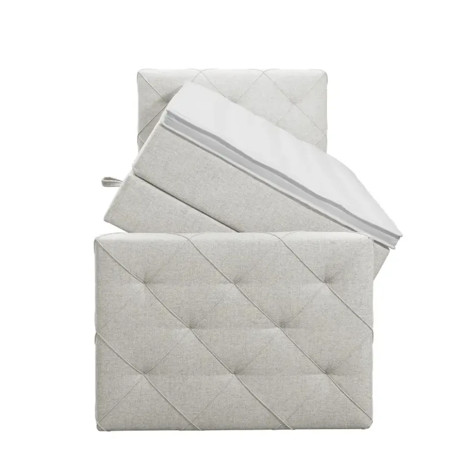 Boxspring met opbergruimte en voetbord Liv geruit - ecru - 90x200cm
