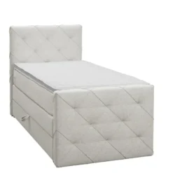 Boxspring met opbergruimte en voetbord Liv geruit - ecru - 90x200cm