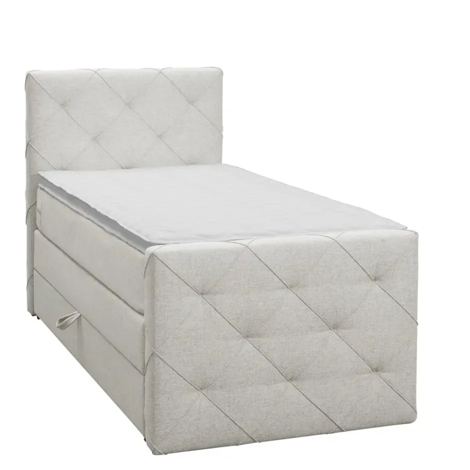 Boxspring met opbergruimte en voetbord Liv geruit - ecru - 90x200cm