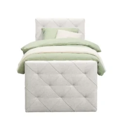 Boxspring met opbergruimte en voetbord Liv geruit - ecru - 90x200cm