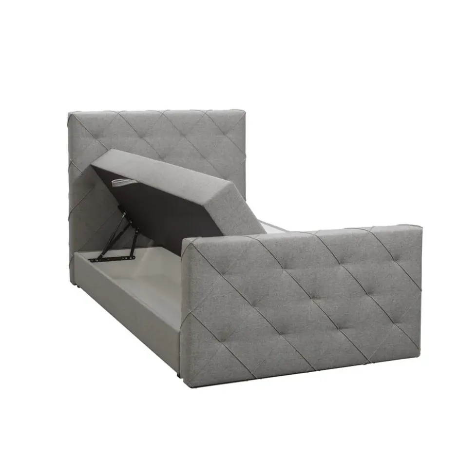 Boxspring met opbergruimte en voetbord Liv geruit - lichtgrijs - 120x200cm