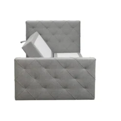 Boxspring met opbergruimte en voetbord Liv geruit - lichtgrijs - 120x200cm
