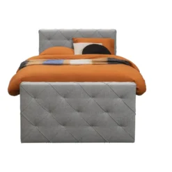 Boxspring met opbergruimte en voetbord Liv geruit - lichtgrijs - 120x200cm
