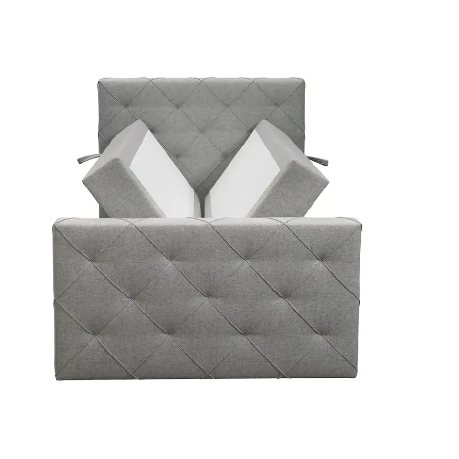 Boxspring met opbergruimte en voetbord Liv geruit - lichtgrijs - 120x200cm