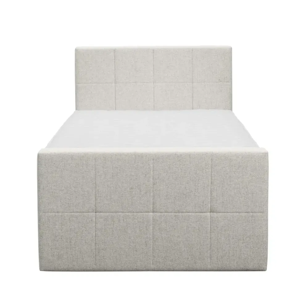 Boxspring met opbergruimte en voetbord Liv geblokt - ecru - 120x200cm