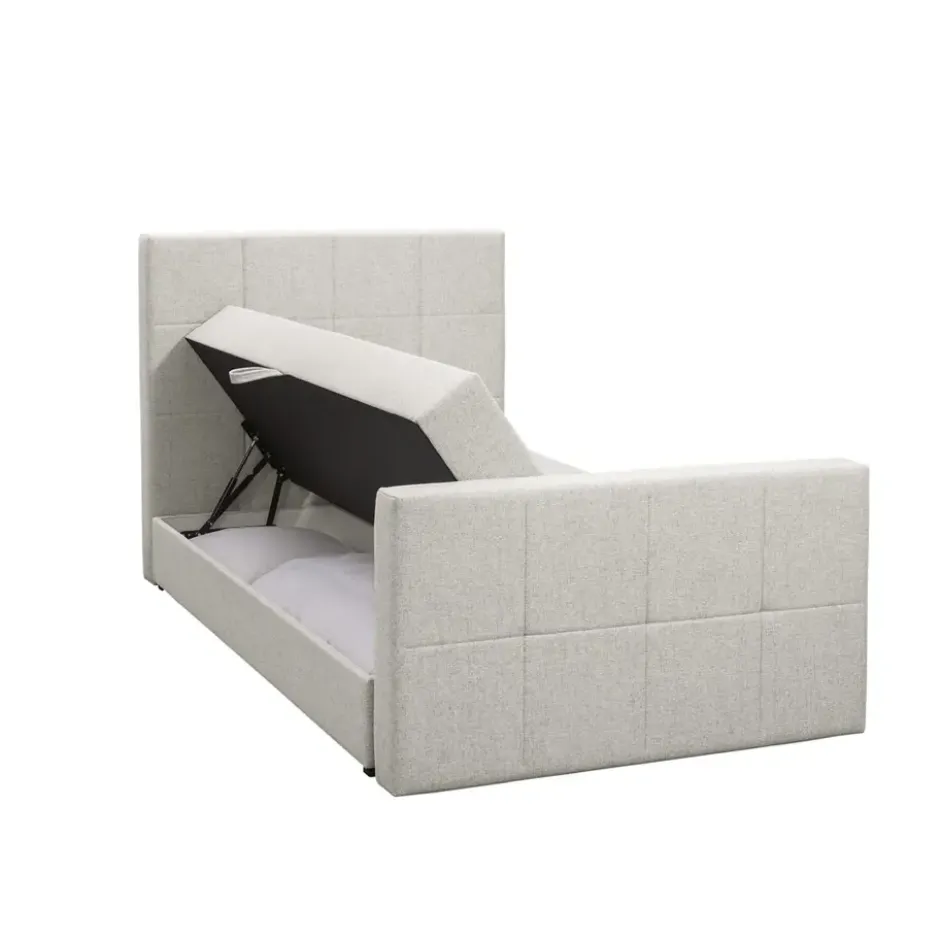 Boxspring met opbergruimte en voetbord Liv geblokt - ecru - 120x200cm
