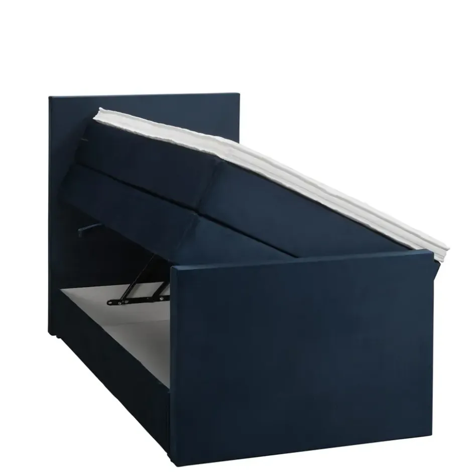 Boxspring met opbergruimte en voetbord Liv egaal - blauw - 90x200cm