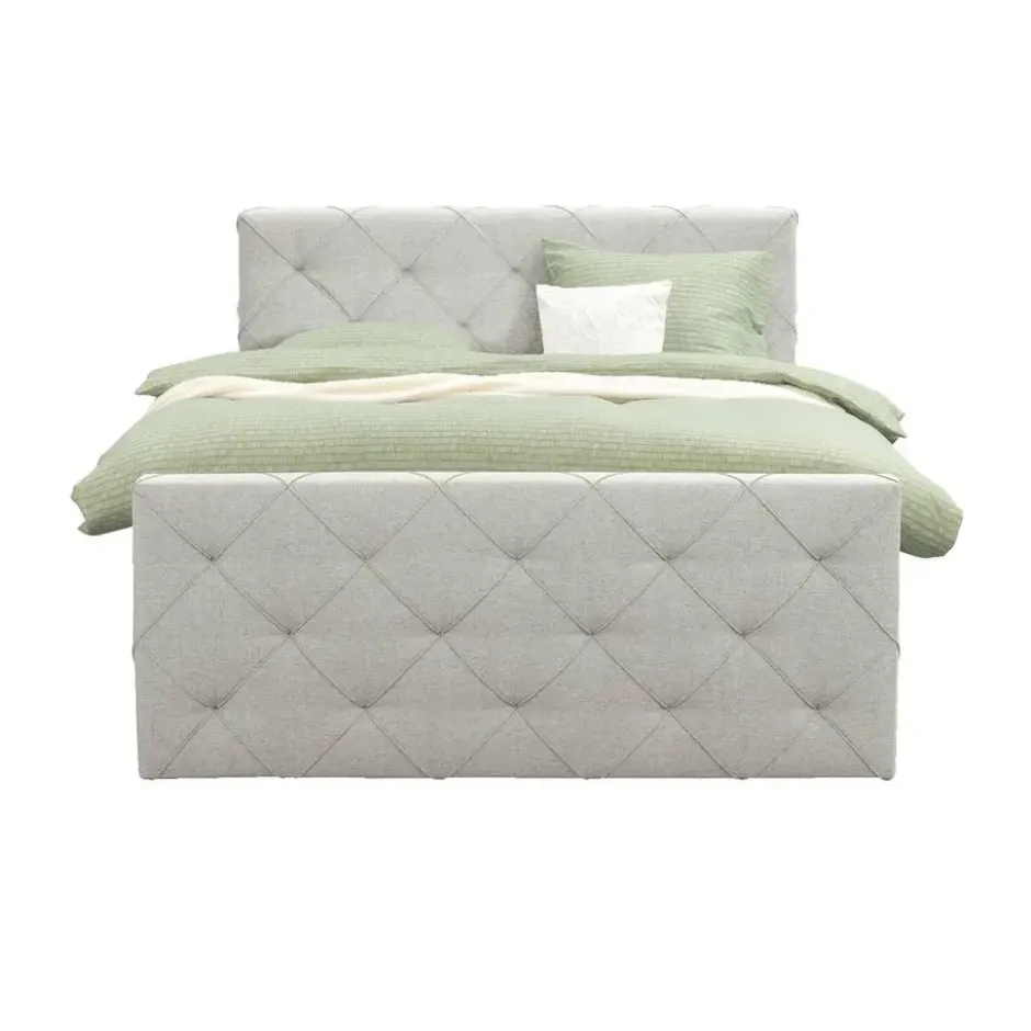 Boxspring met opbergruimte en voetbord Liv geruit - ecru - 160x200cm