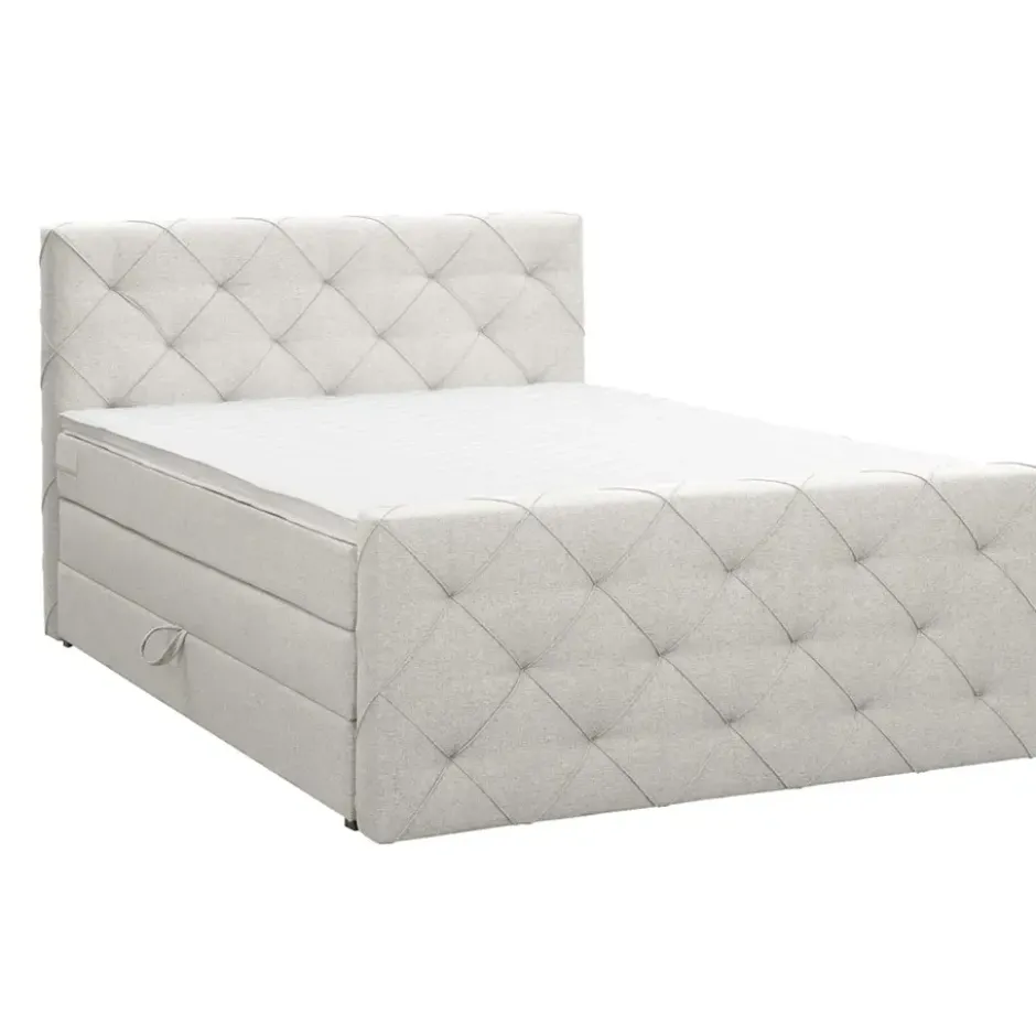 Boxspring met opbergruimte en voetbord Liv geruit - ecru - 160x200cm