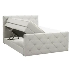 Boxspring met opbergruimte en voetbord Liv geruit - ecru - 160x200cm