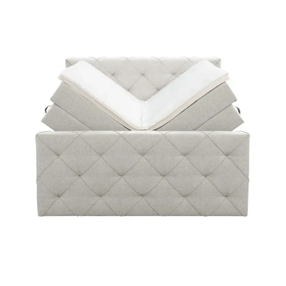 Boxspring met opbergruimte en voetbord Liv geruit - ecru - 160x200cm