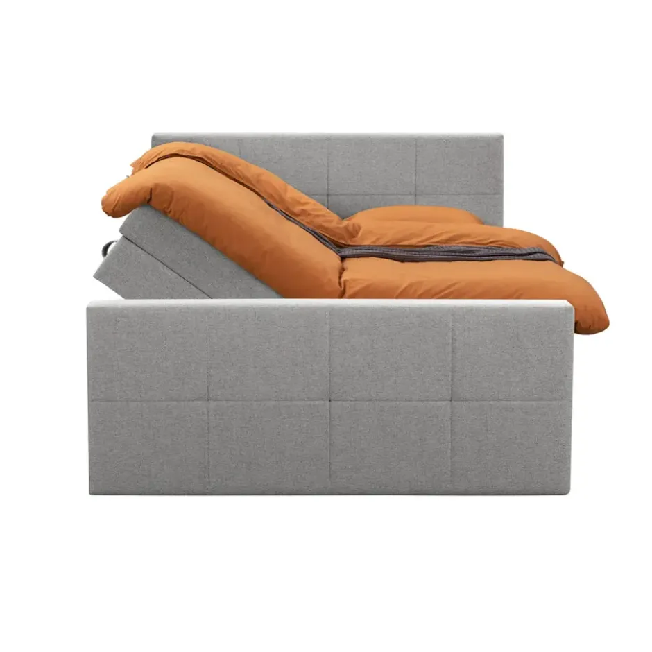 Boxspring met opbergruimte en voetbord Liv geblokt - lichtgrijs - 160x200cm