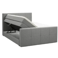 Boxspring met opbergruimte en voetbord Liv geblokt - lichtgrijs - 160x200cm